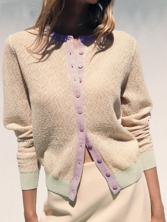 Zara Sweaters - Zara Open Knit Colorblock Cardigan Cream Purple Mint NWOT Medium
